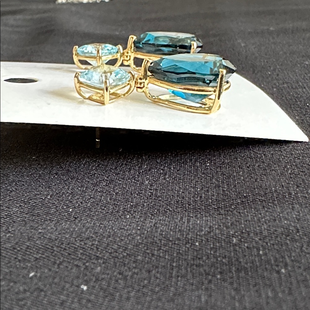 London blue topaz & 10K NWOT dangle earrings.Genuine topaz gemstones in 10K gold - Picture 3 of 4